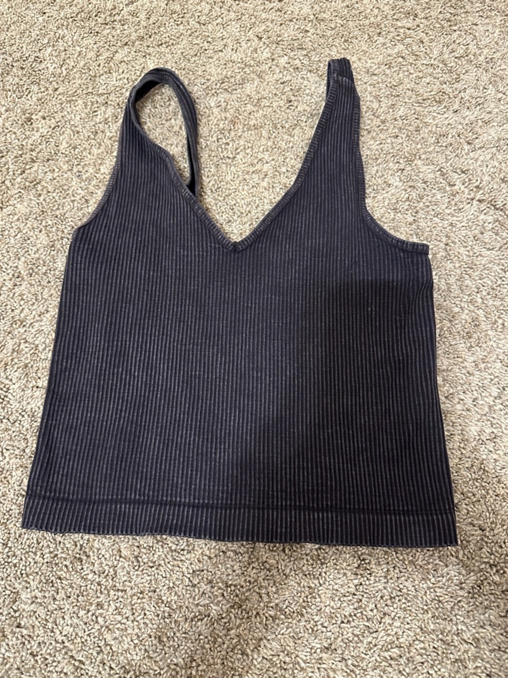 Ribbed V-Neck Tank Top - Black